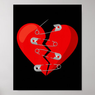 Póster Corazón roto y pins de seguridad Anti San Valentín