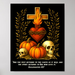 Póster Corazón Sagrado Halloween Jesús Calaveras Calabaza
