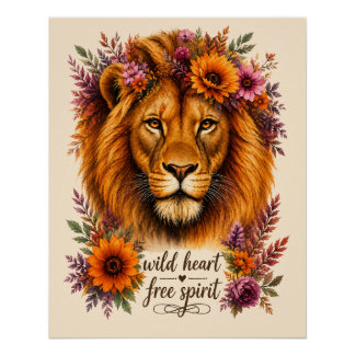 Póster Corazón Salvaje Espíritu Libre Arte Floral Boho Le