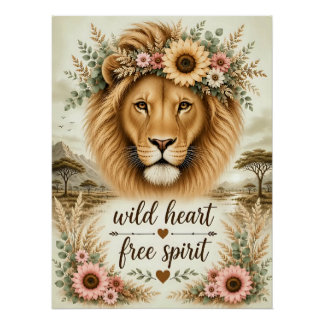 Póster Corazón Salvaje Espíritu Libre Arte Floral Boho Le