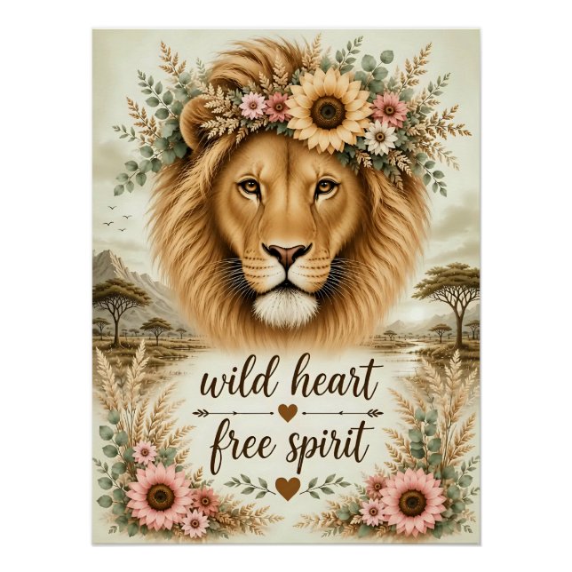 Póster Corazón Salvaje Espíritu Libre Arte Floral Boho Le (Anverso)