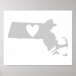 Póster Corazón silueta del estado de Massachusetts