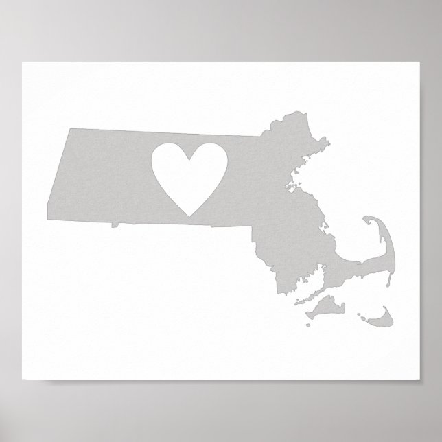 Póster Corazón silueta del estado de Massachusetts (Frente)