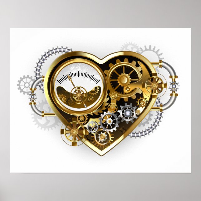Póster Corazón Steampunk con un Manómetro (Frente)