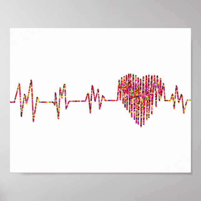 Póster Corazón y electrocardiograma; colorido (Frente)