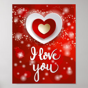 Póster Corazón y estrellas en rojo