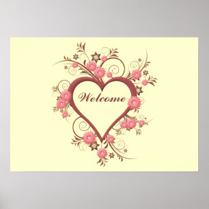Póster Corazón y flores del art déco