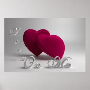 Póster Corazones 3D y tipografía