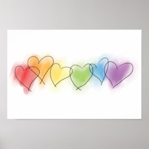 Póster Corazones arcoiris acuarelas
