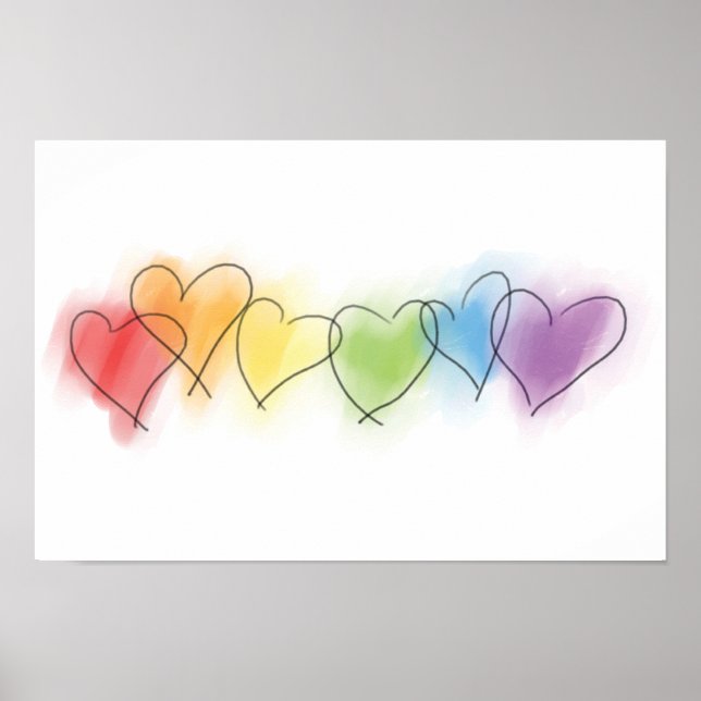 Póster Corazones arcoiris acuarelas (Frente)
