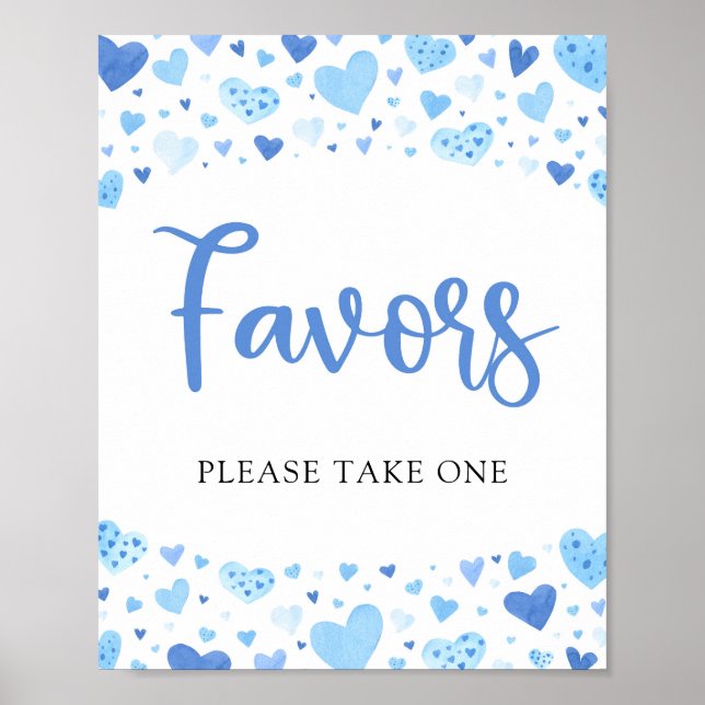Póster Corazones azules de San Valentín Baby Shower favor (Frente)