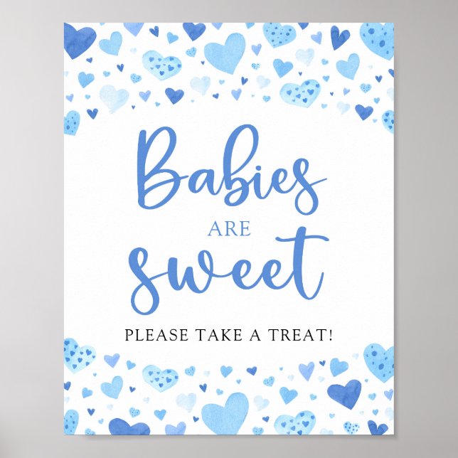Póster Corazones azules Valentine Baby Shower Los bebés s (Frente)