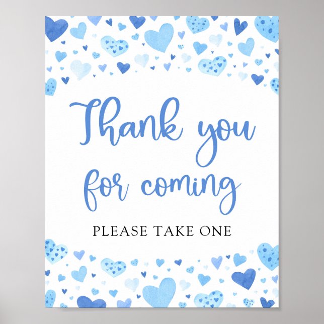 Póster Corazones azules Valentine Gracias por venir a fir (Frente)