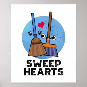 Póster Corazones Barrido Gracioso Corazones Dulces Broom 