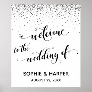 Póster Corazones bienvenidos al Rótulo Boda Silver Confet