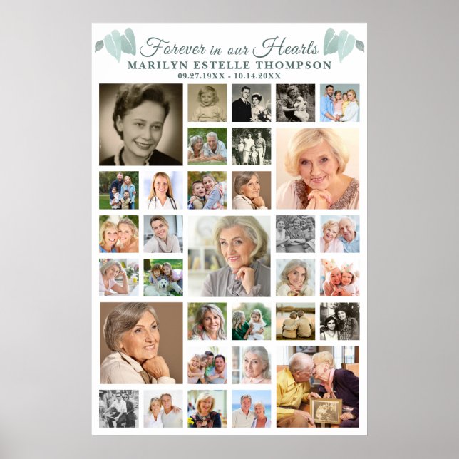 Póster Corazones botánicos conmemorativos 33 Collage de f (Frente)