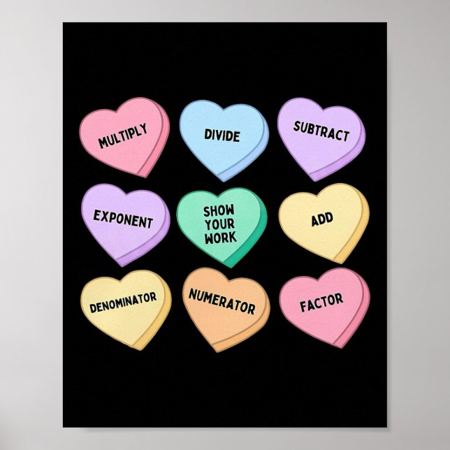 Póster Corazones Caramelo Profesor de Matemáticas Día de  (Frente)