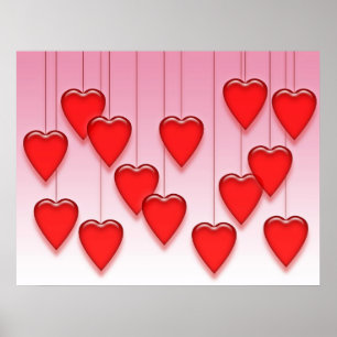 Póster Corazones colgantes de la tarjeta del día de San