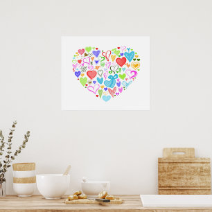 Póster Corazones coloridos, amor, romance, El día de San 