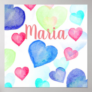 Póster Corazones de acuarela