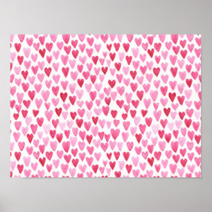 Póster Corazones de Acuarela - Rosa
