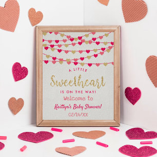 Póster Corazones de amor colgantes Bienvenida Baby Shower