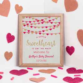 Póster Corazones de amor colgantes Bienvenida Baby Shower