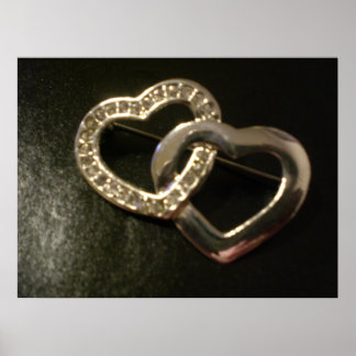Póster Corazones de amor entrelazados de plata