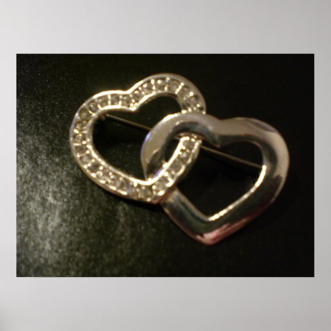 Póster Corazones de amor entrelazados de plata (Frente)