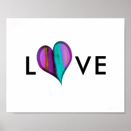 Póster corazones de amor poster morado y corazón azul con