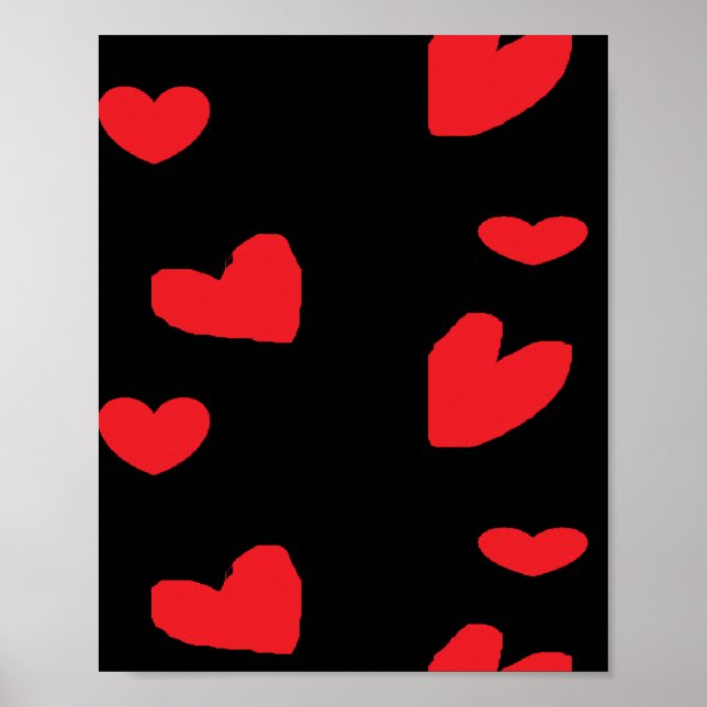 Póster corazones de amor rojos en negro (Frente)