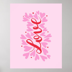 Póster Corazones de amor - rosa y rojo