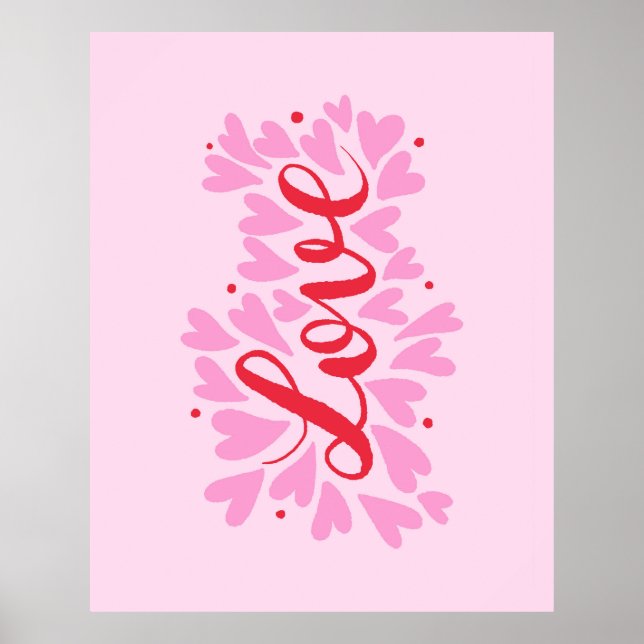 Póster Corazones de amor - rosa y rojo (Frente)