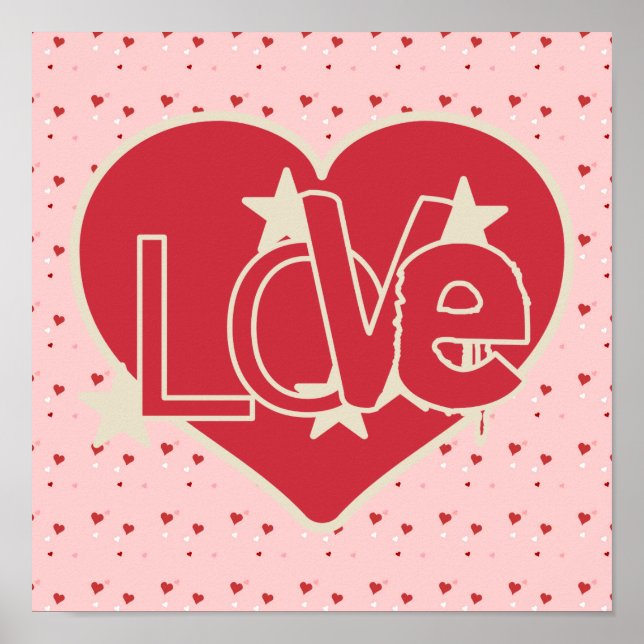 Póster Corazones de amor y estrellas (Frente)