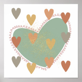 Póster Corazones de boho,