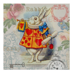 Póster Corazones de Conejo Blanco Alice Clásico