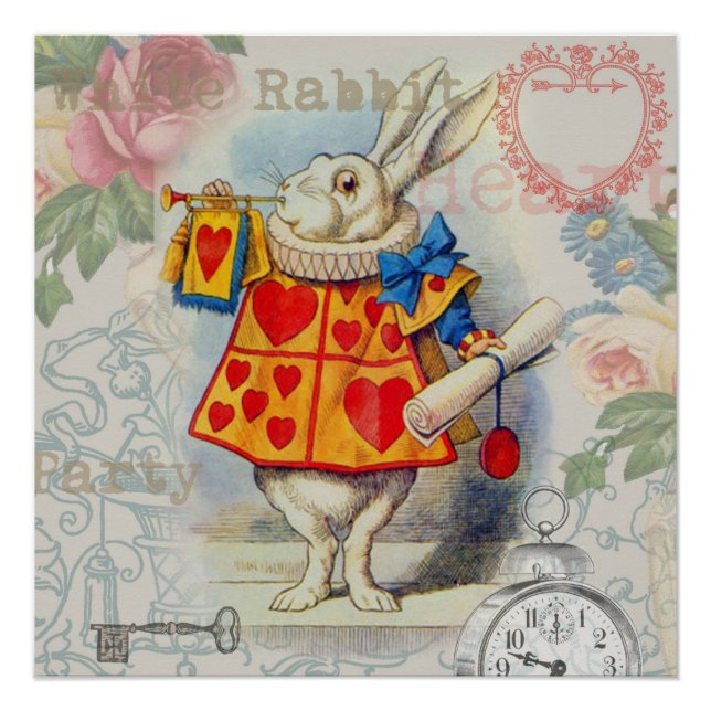 Póster Corazones de Conejo Blanco Alice Clásico (Anverso)