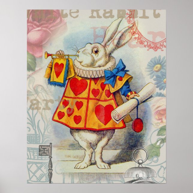 Póster Corazones de Conejo Blanco Alice Clásico (Frente)