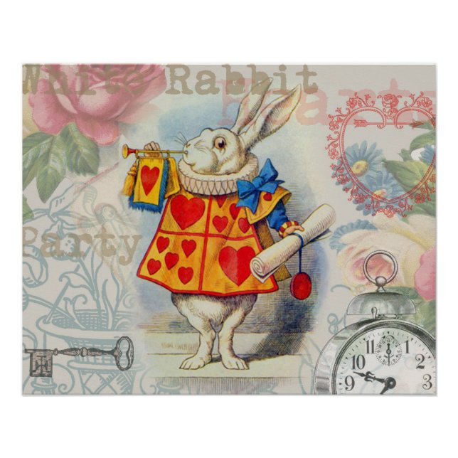 Póster Corazones de Conejo Blanco Alice Clásico (Anverso)