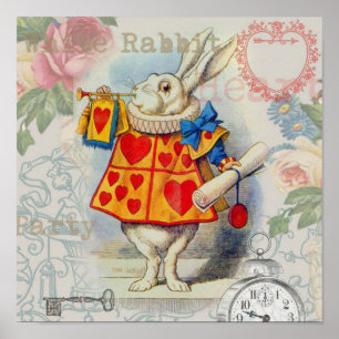 Póster Corazones de Conejo Blanco Alice Clásico