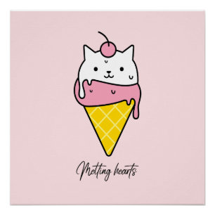 Póster Corazones de fusión - Gato de crema de hielo de ve