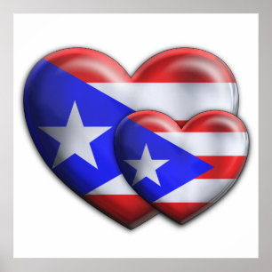 Póster Corazones de la bandera de Puerto Rico