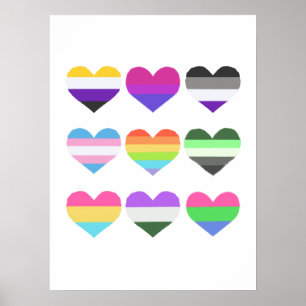 Póster Corazones de la bandera del orgullo