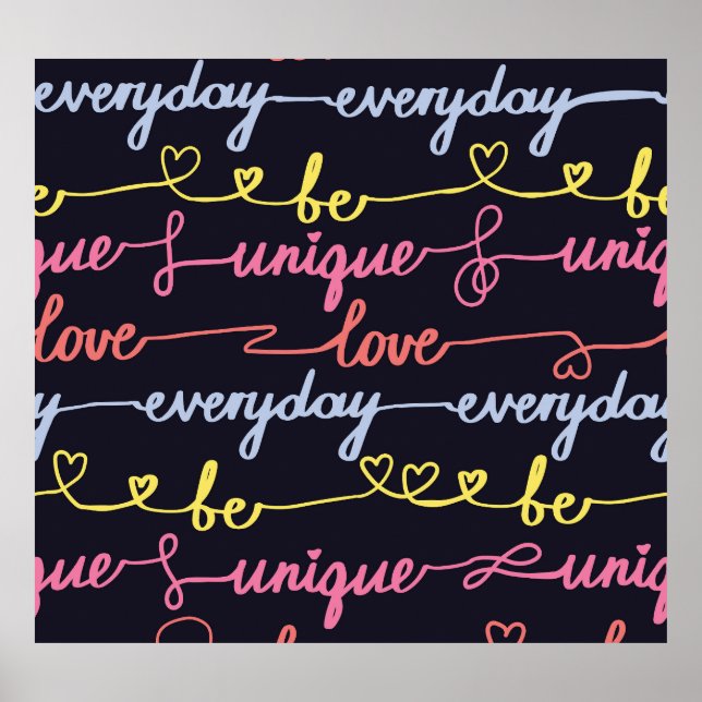 Póster corazones de los chicas, palabras patrón sin fisur (Frente)