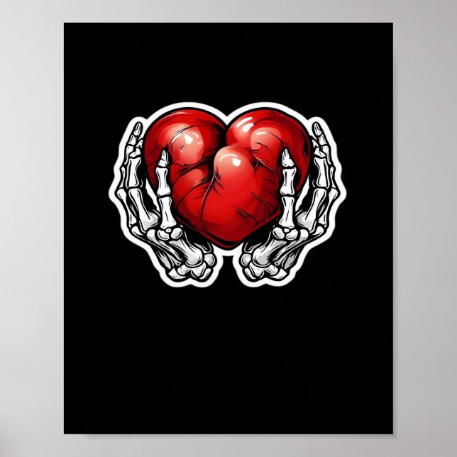 Póster Corazones de manos de esqueleto - Halloween lindo (Frente)