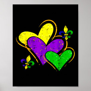 Póster Corazones de Mardi Gras Traje Lindo Mujeres Niñas