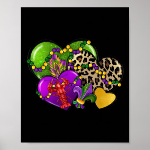Póster Corazones de Mardi Gras Traje Lindo Mujeres Niñas