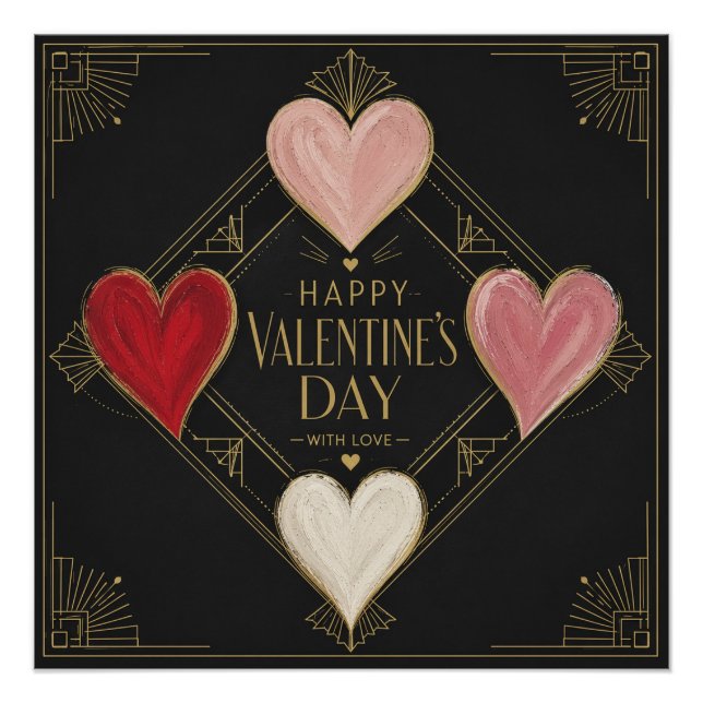 Póster Corazones de pasión Art Deco (Anverso)