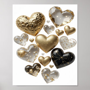 Póster Corazones de Piedra Preciosa Plateados Juguetones