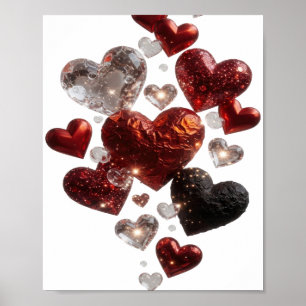 Póster Corazones de plata fresca en el espacio